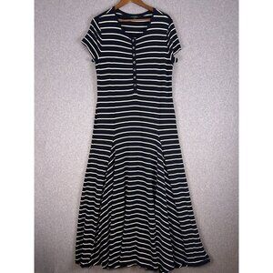 Lauren Ralph Lauren Maxi Dress Womens XL Black White Striped Short Sleeve A-Line